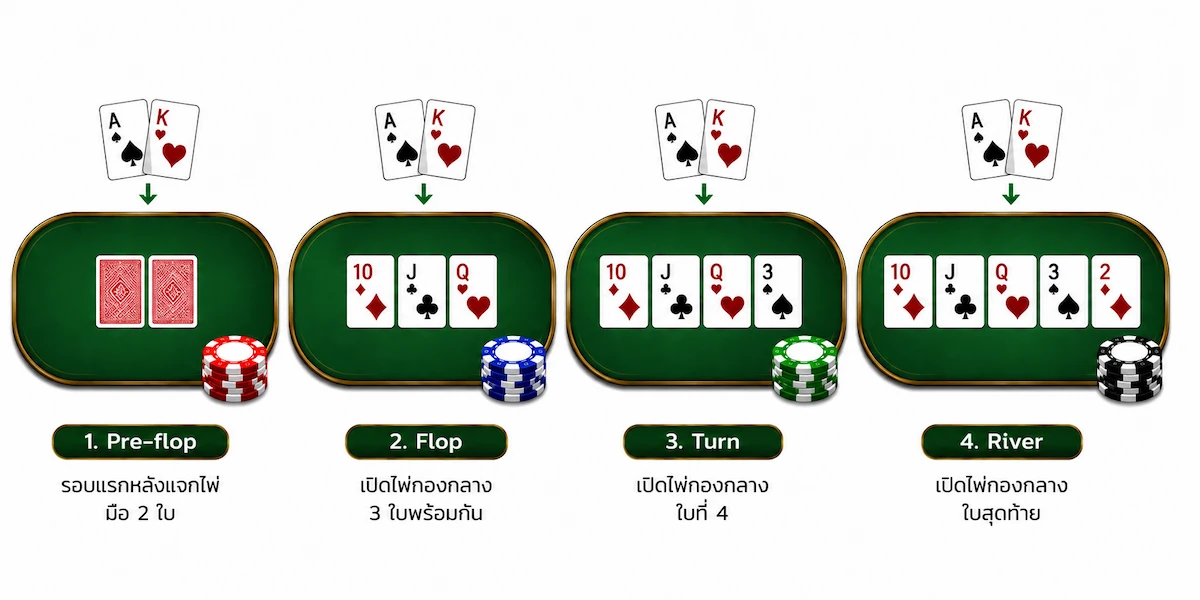 กฎพื้นฐานและรอบการเดิมพัน Texas Hold'em (2)
